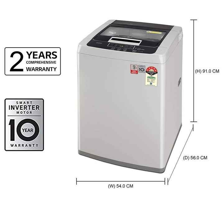 LG 7.5 Kg 5 Star Smart Inverter Fully-Automatic Top Load Washing Machine (T75SKSF1Z Middle Free Silver TurboDrum | Smart Motion) (T75SKSF1Z.ASFQEIL)